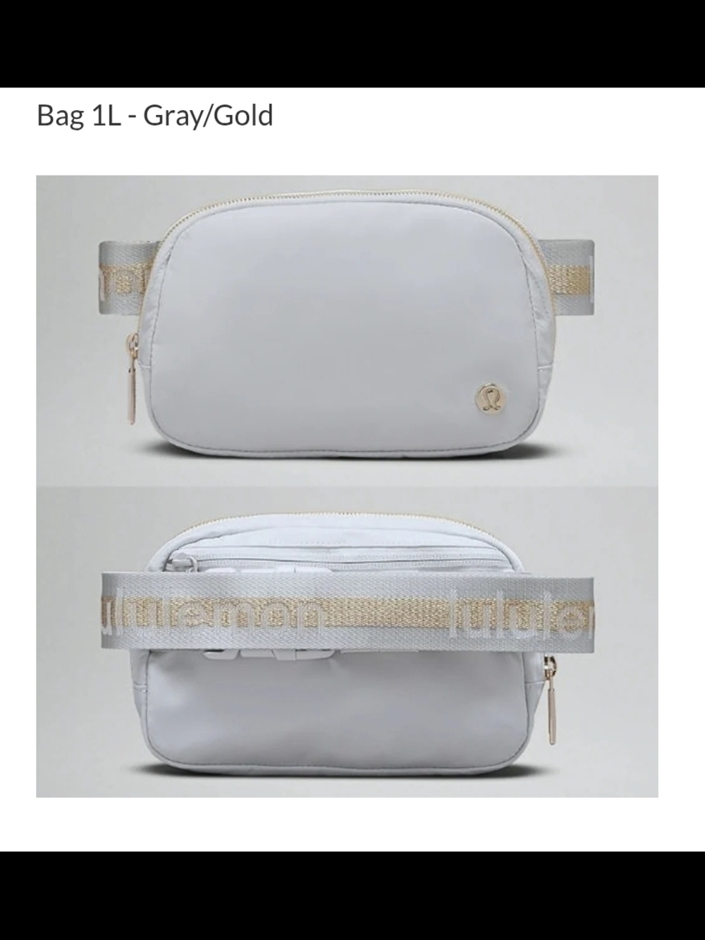lululemon athletica Light Gray Mini Belt Bag with Gold Hardware